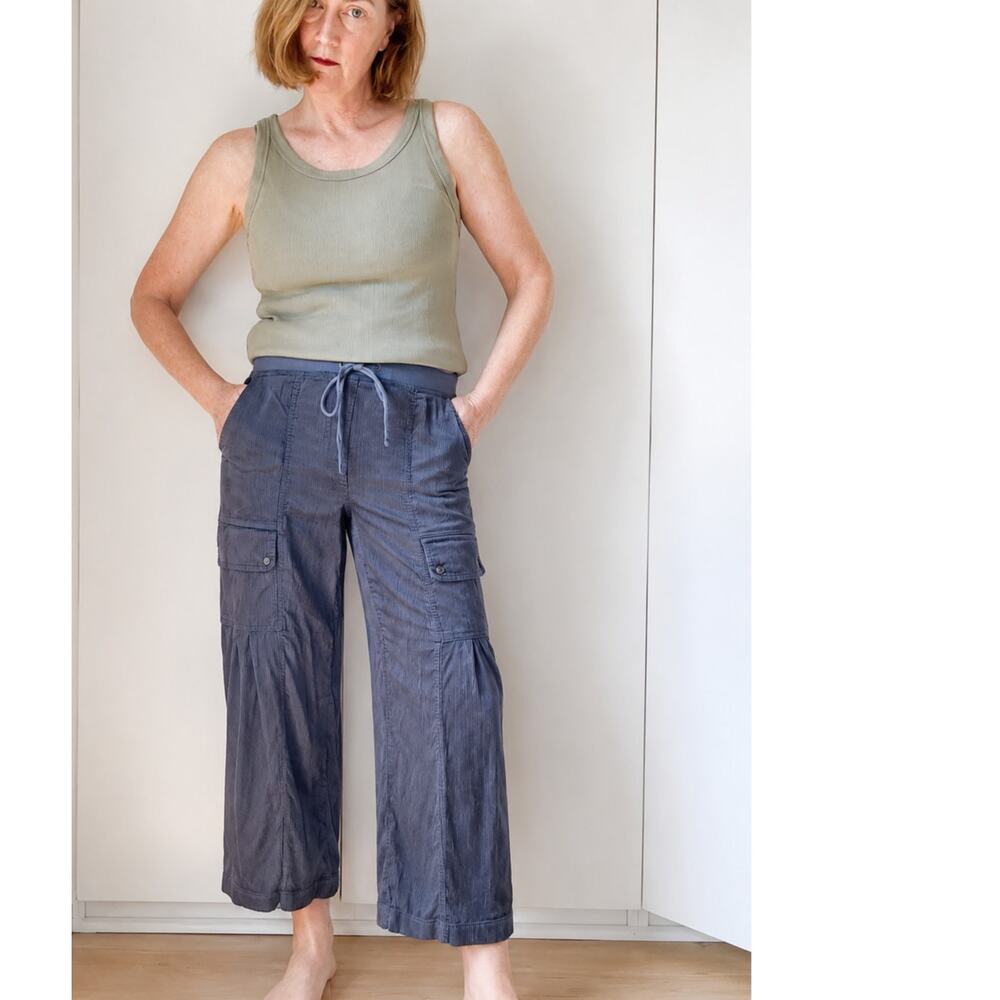 XCVI Skell Gaucho Pant XOLA RIBBED RAYON Soft Sheen Mineral Grey Size XS